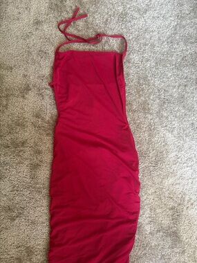 NWT Fashion Nova Red Mesh Mini Dress – Ruched Bodycon Halter Cut Out